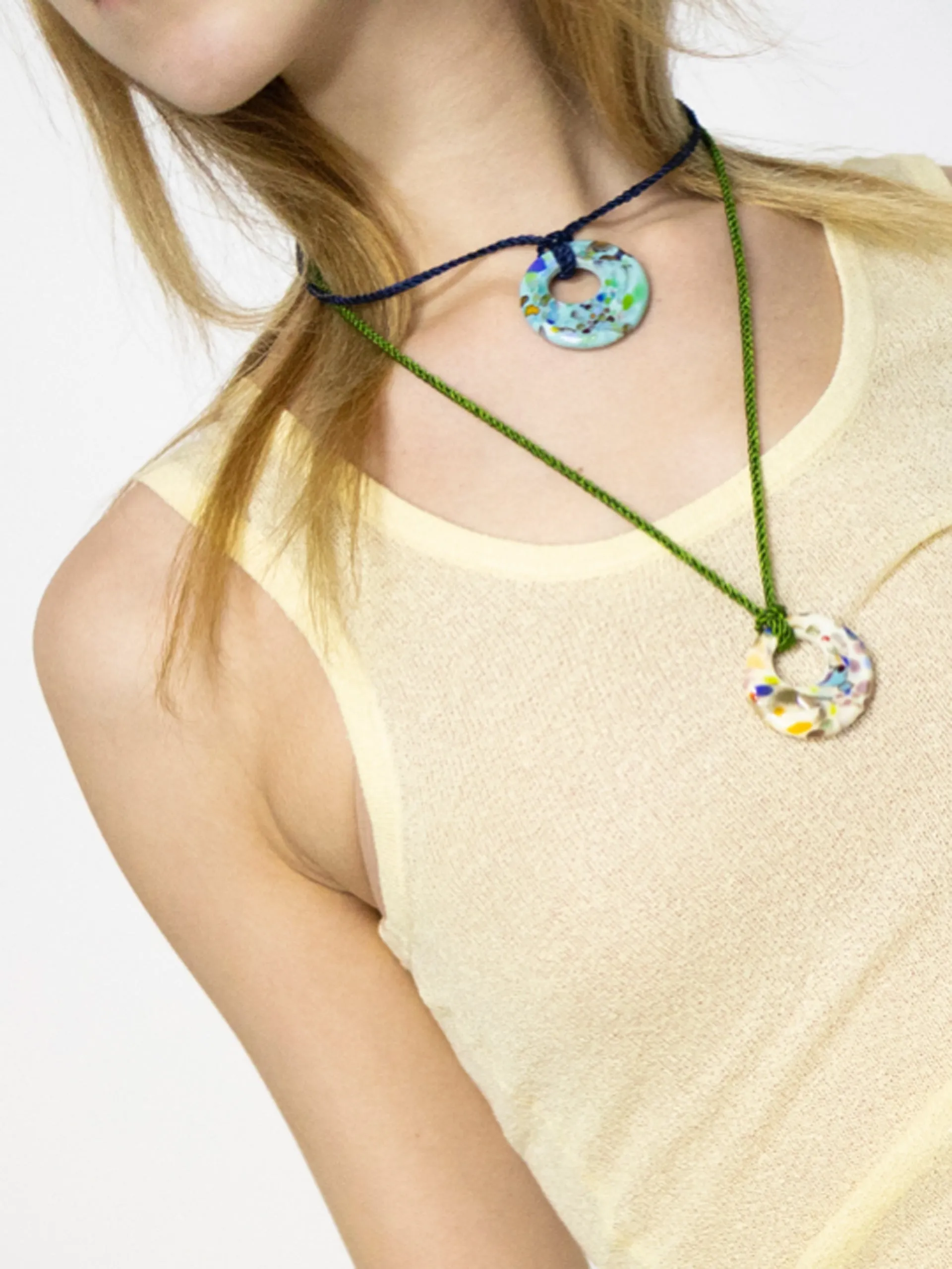 Zero Waste disc blue cord necklace