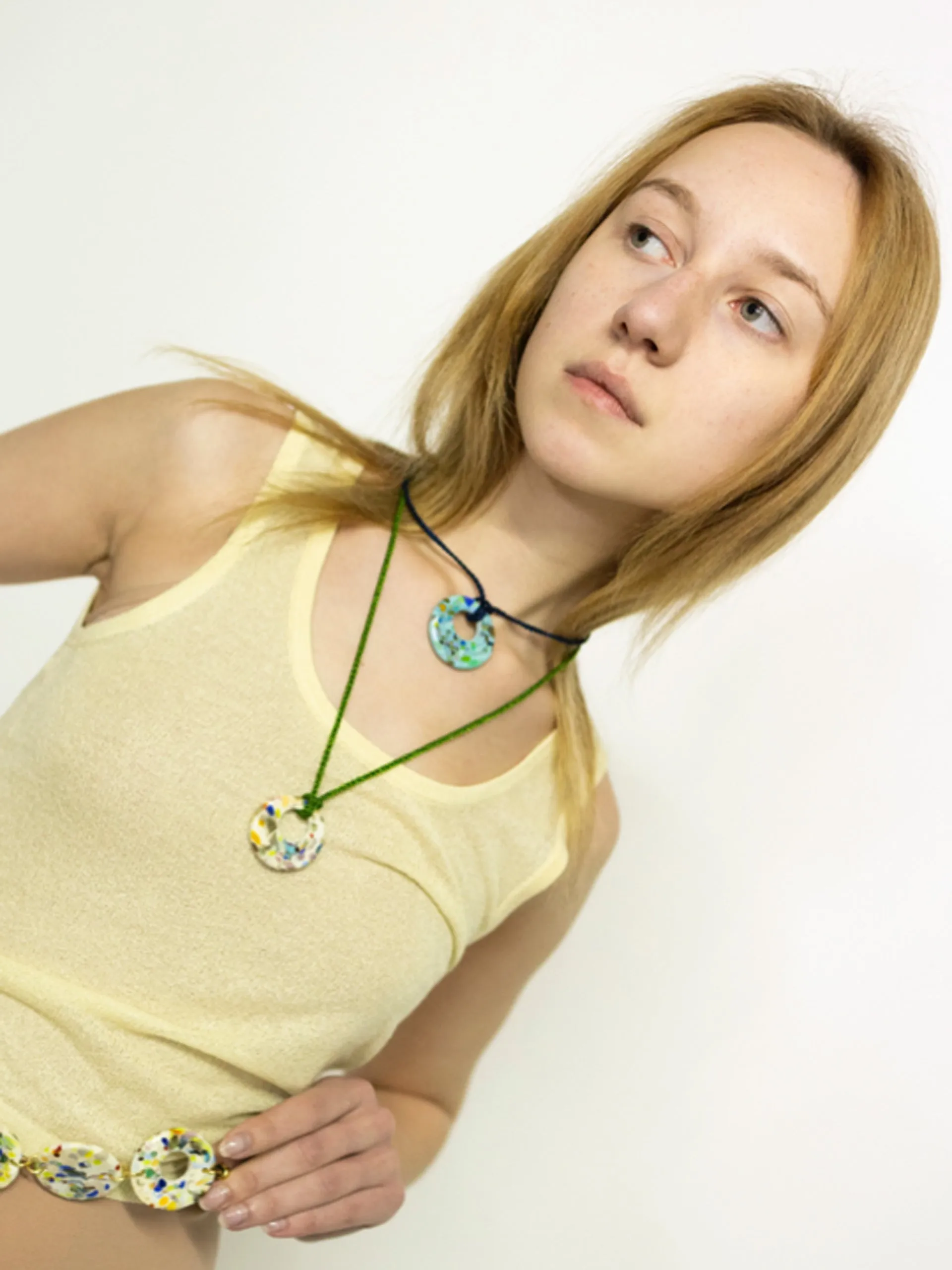 Zero Waste disc blue cord necklace